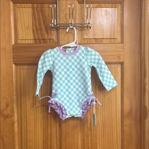 Caden Lane Aqua and Lavender Kids Swim One Piece